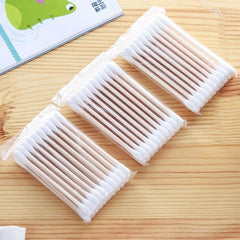 100pcs Disposable Cotton Swabs Double Round Tip Wooden Stick