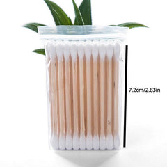 100pcs Disposable Cotton Swabs Double Round Tip Wooden Stick