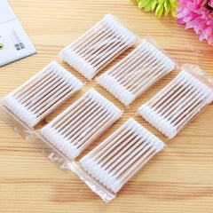 100pcs Disposable Cotton Swabs Double Round Tip Wooden Stick
