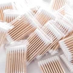 100pcs Disposable Cotton Swabs Double Round Tip Wooden Stick