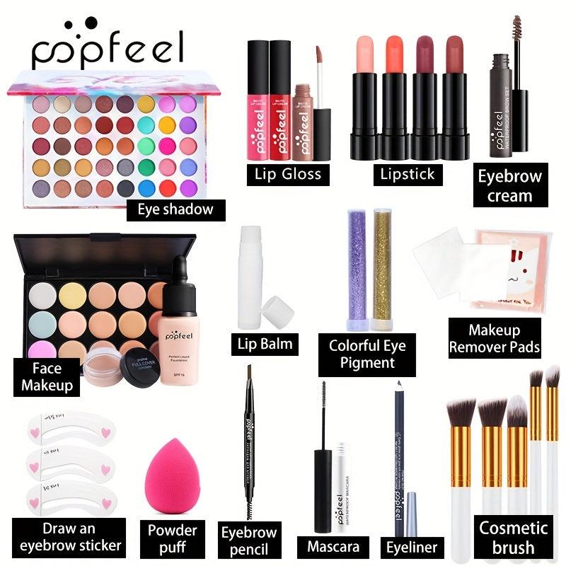 Women's Makeup Set: Eyeshadow, Eyebrow Pencil, Lip Gloss, Lipstick, Lip Balm