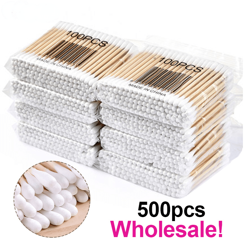500PCS Double Head Cotton Swabs Wooden Handle Eyelash Extension Glue Removal