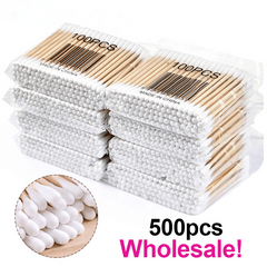 500PCS Double Head Cotton Swabs Wooden Handle Eyelash Extension Glue Removal