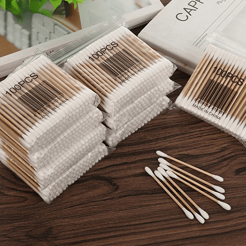 500PCS Double Head Cotton Swabs Wooden Handle Eyelash Extension Glue Removal