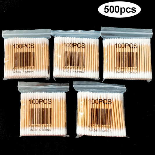 500PCS Double Head Cotton Swabs Wooden Handle Eyelash Extension Glue Removal