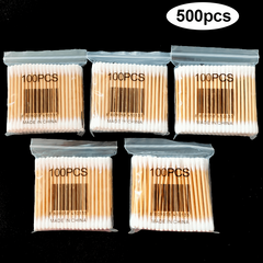 500PCS Double Head Cotton Swabs Wooden Handle Eyelash Extension Glue Removal