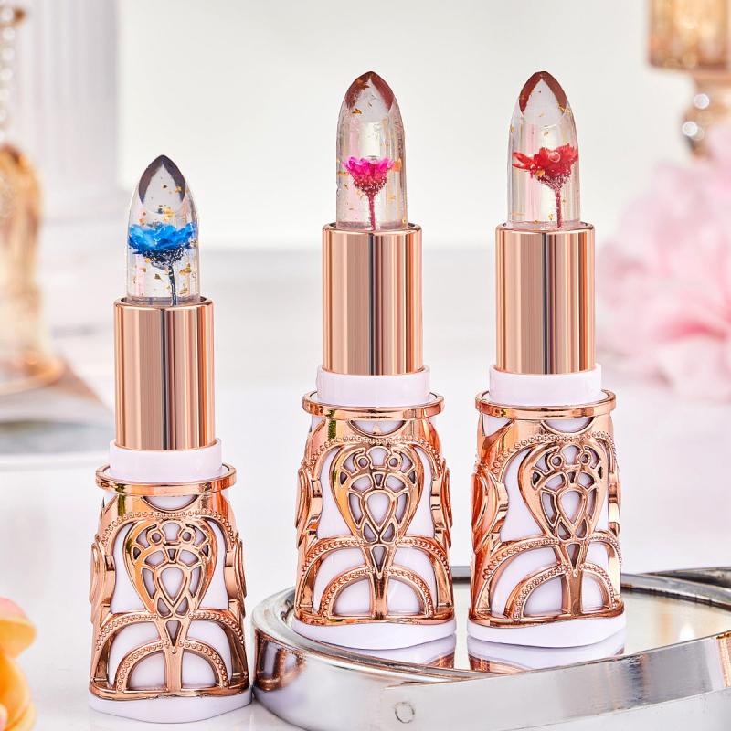 3pcs Crystal Flower Jelly Lipstick Set Temperature Changing Lip Gloss