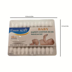 55pcs Large Head Baby Swabs Ear Nose Cleaning Double Head Swab Disposable