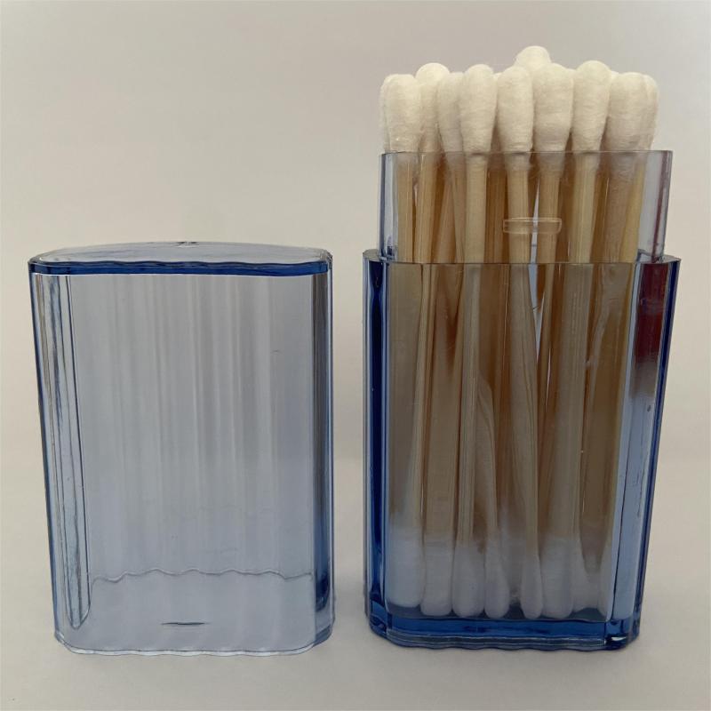 30pcs Double Head Swabs With Clear Square Storage Box Round