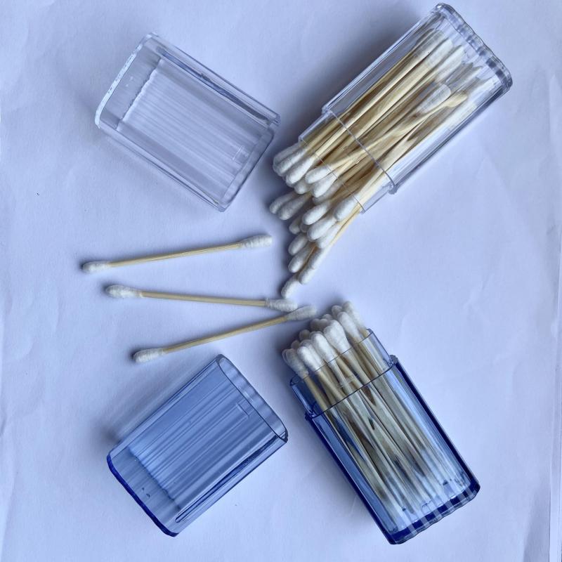 30pcs Double Head Swabs With Clear Square Storage Box Round