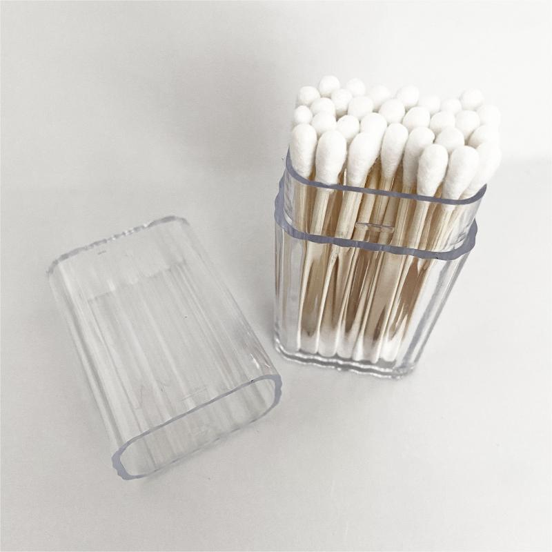 30pcs Double Head Swabs With Clear Square Storage Box Round