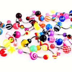 40 Stainless Steel Navel Rings - Mixed Design for Body Piercing