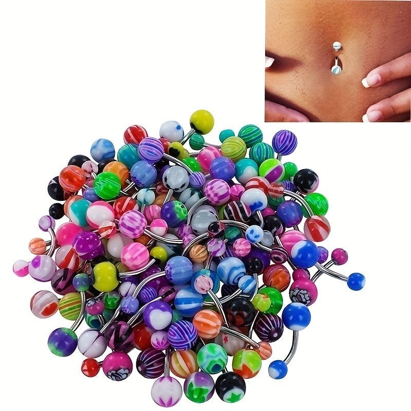 40 Stainless Steel Navel Rings - Mixed Design for Body Piercing