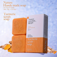 Turmeric Soap 70g Travel Size with Foaming Net, Natural Soap for Face and Body