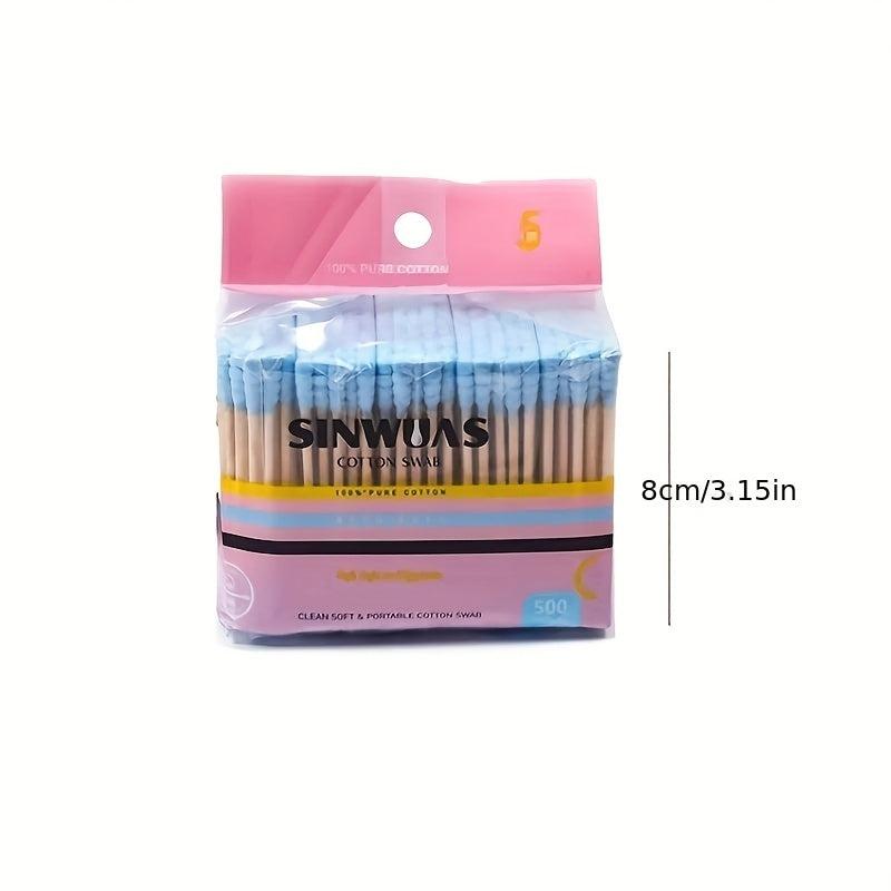 500Pcs Double Head Spiral Cotton Swabs Ear Cleaning Makeup