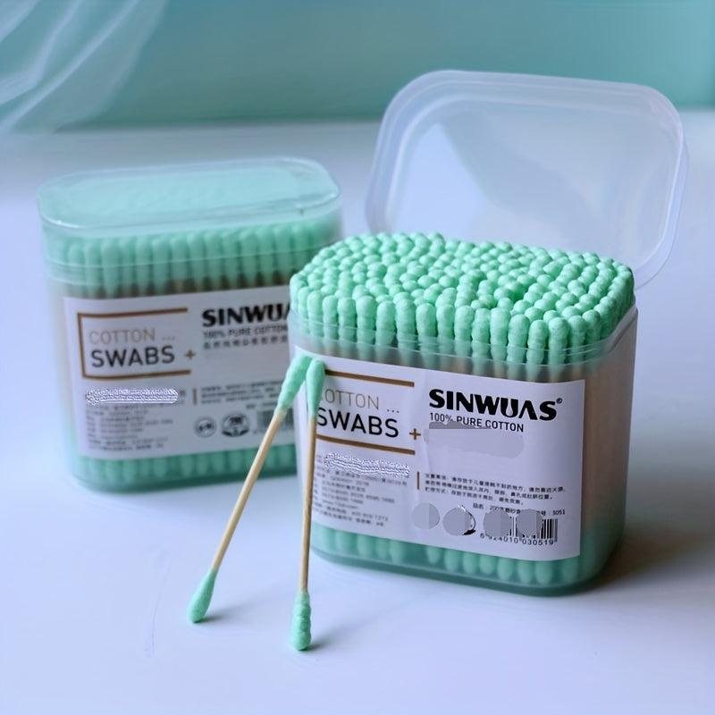 200pcs Disposable Cotton Swabs Wooden Stick Sanitary Cotton Buds