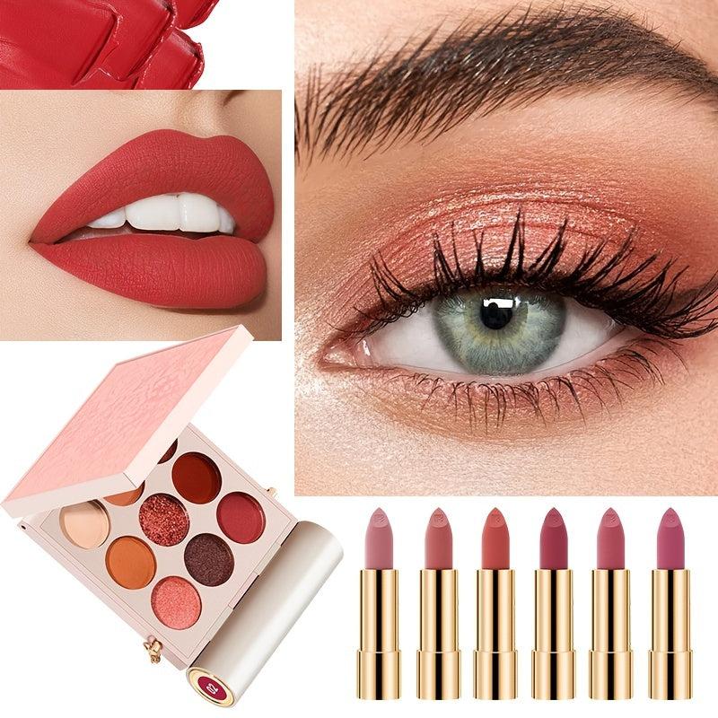 Eyeshadow Lipstick Set Glitter Shimmer Waterproof Long-lasting Matte Velvet