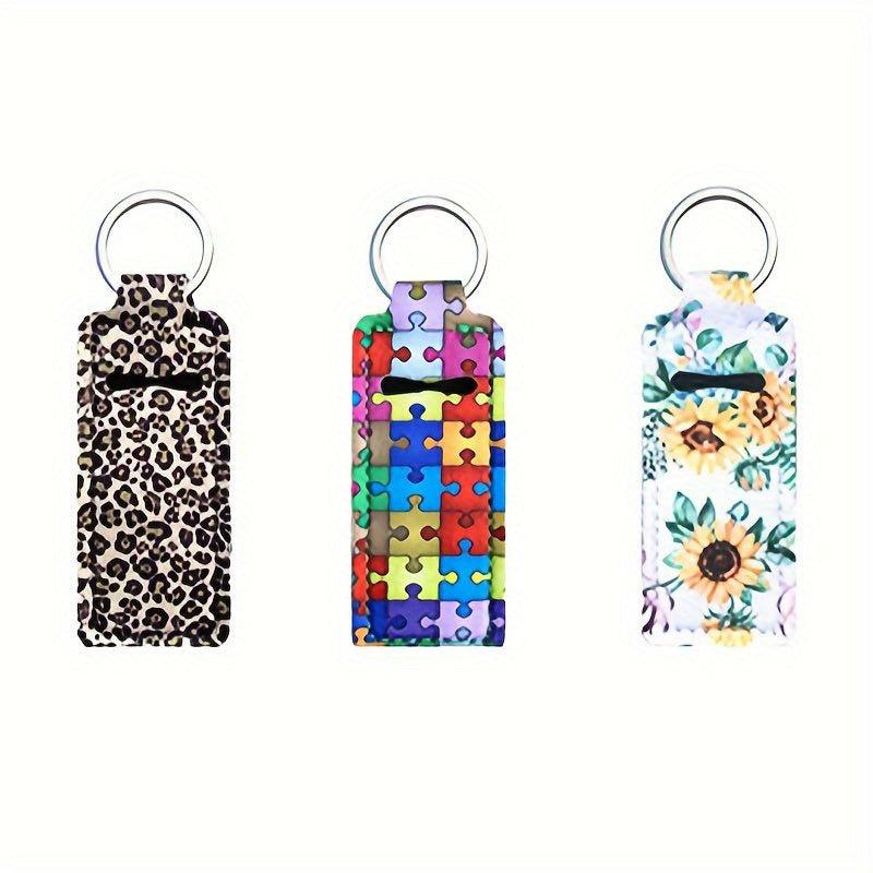 3pcs Lip Balm Pouch Keychain Holder Elastic Home Travel Outdoor