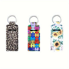 3pcs Lip Balm Pouch Keychain Holder Elastic Home Travel Outdoor