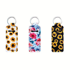 3pcs Lip Balm Pouch Keychain Holder Elastic Home Travel Outdoor