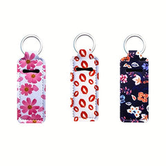 3pcs Lip Balm Pouch Keychain Holder Elastic Home Travel Outdoor
