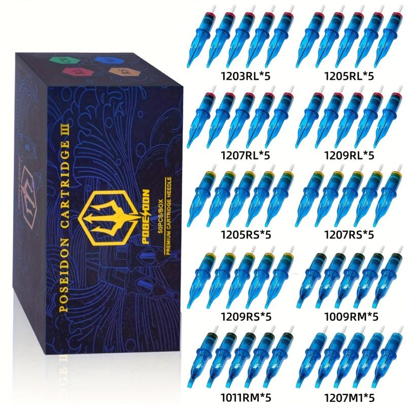 50pcs Tattoo Cartridge Needles Disposable Mixed Size Standard Round Liner
