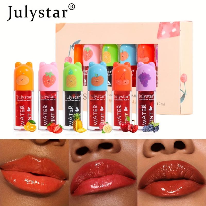 6-Piece Makeup Mirror Lip Glaze Set - Moisturizing Lipstick