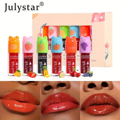 6-Piece Makeup Mirror Lip Glaze Set - Moisturizing Lipstick