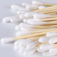100 Swab Natural Double Round Tip Bud W/ Solid Wood Stick