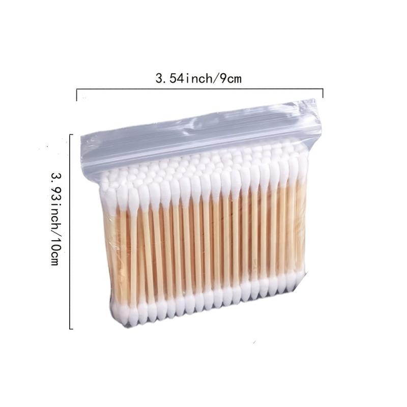 100 Swab Natural Double Round Tip Bud W/ Solid Wood Stick