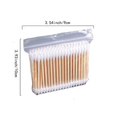 100 Swab Natural Double Round Tip Bud W/ Solid Wood Stick