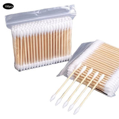 100 Swab Natural Double Round Tip Bud W/ Solid Wood Stick