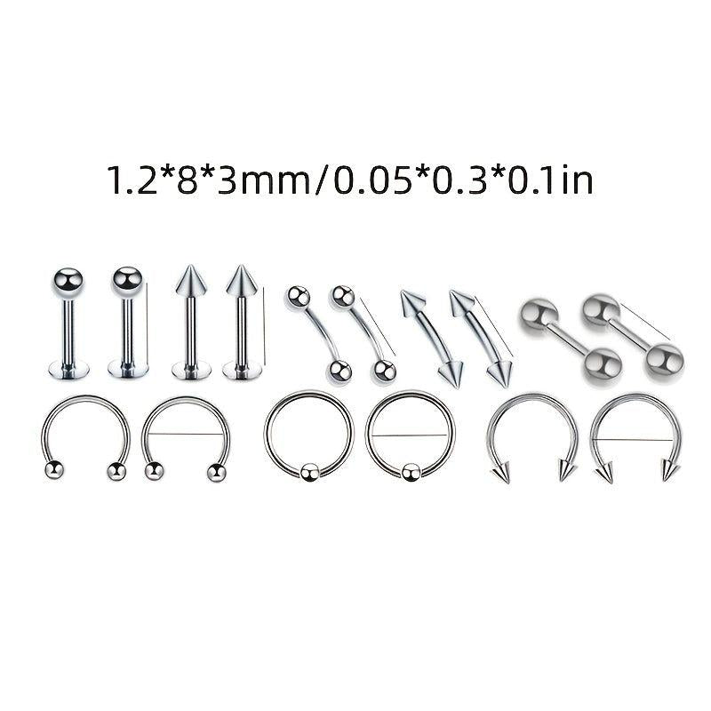 42 Pcs Body Piercing Kit - Nose, Ear, Lip, Eyebrow, Belly Button Jewelry Set