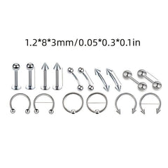 42 Pcs Body Piercing Kit - Nose, Ear, Lip, Eyebrow, Belly Button Jewelry Set
