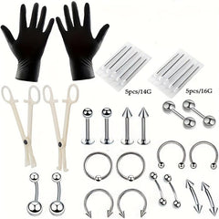 42 Pcs Body Piercing Kit - Nose, Ear, Lip, Eyebrow, Belly Button Jewelry Set