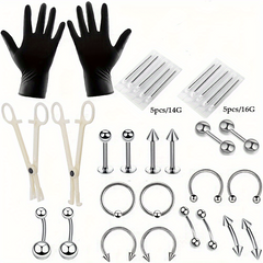 42 Pcs Body Piercing Kit - Nose, Ear, Lip, Eyebrow, Belly Button Jewelry Set