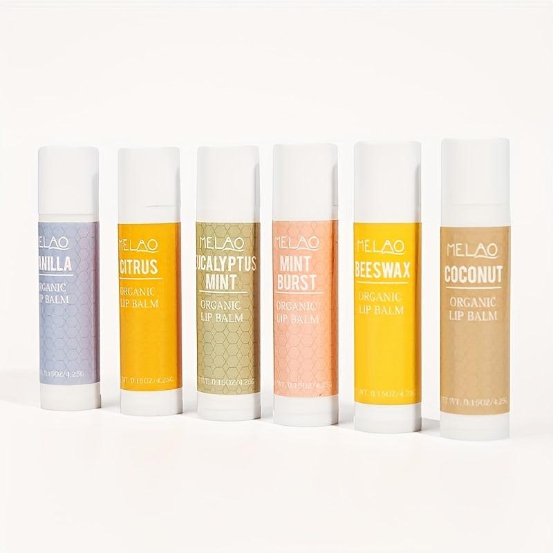 Organic Lip Balm Set 6 Pack Aloe Olive Beeswax Essential Variety