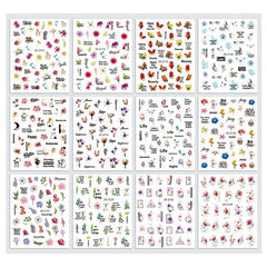 12 Pcs Flower Leaf Nail Art Stickers Self Adhesive Decals For DIY Or Salons