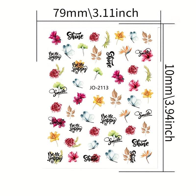 12 Pcs Flower Leaf Nail Art Stickers Self Adhesive Decals For DIY Or Salons