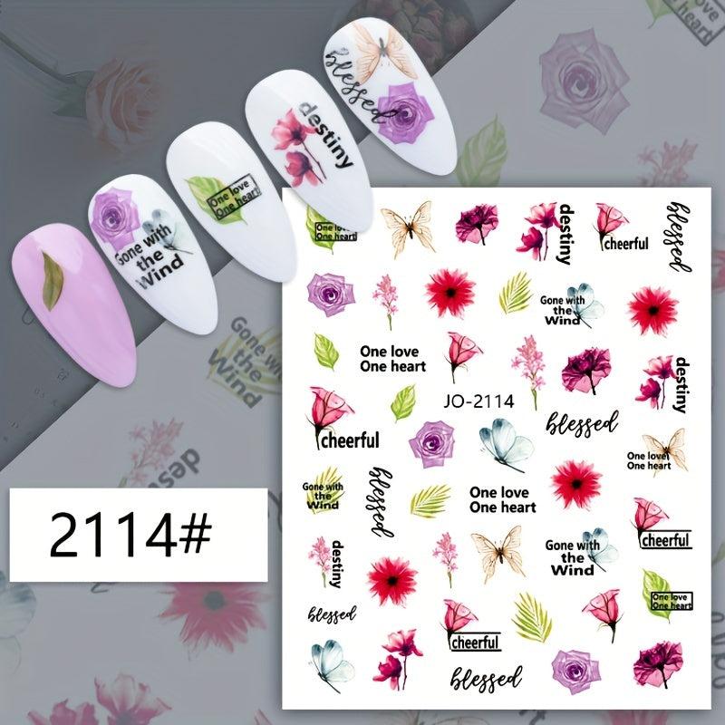 12 Pcs Flower Leaf Nail Art Stickers Self Adhesive Decals For DIY Or Salons