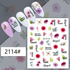 12 Pcs Flower Leaf Nail Art Stickers Self Adhesive Decals For DIY Or Salons