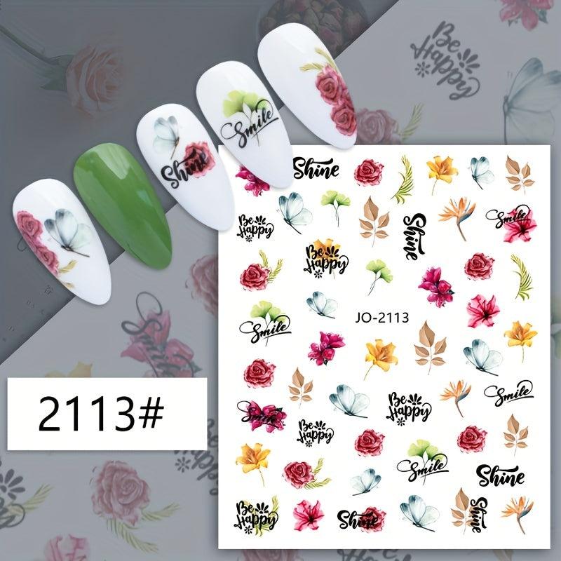 12 Pcs Flower Leaf Nail Art Stickers Self Adhesive Decals For DIY Or Salons