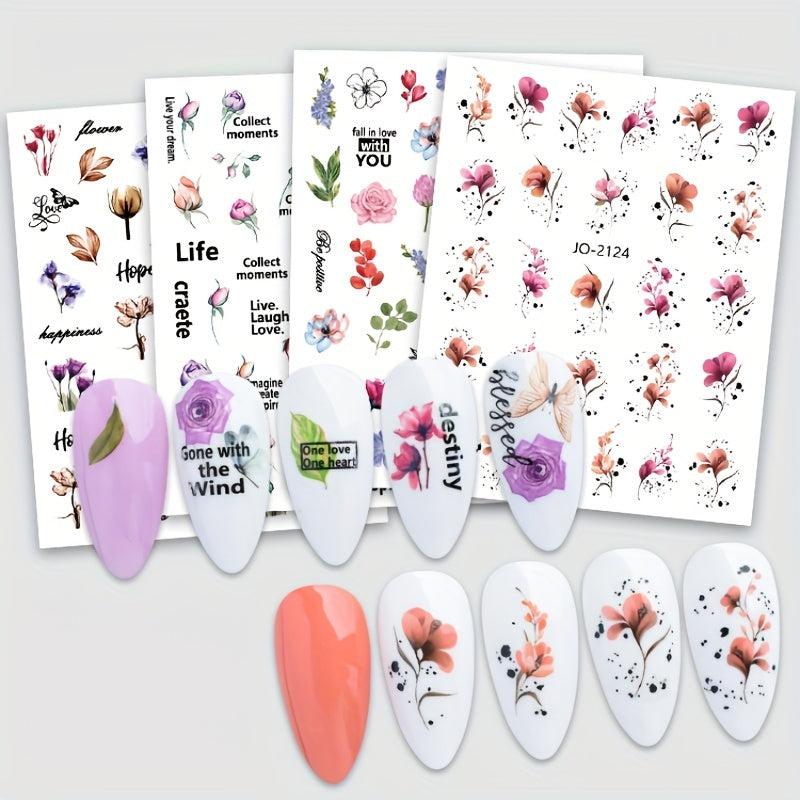12 Pcs Flower Leaf Nail Art Stickers Self Adhesive Decals For DIY Or Salons