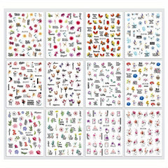 12 Pcs Flower Leaf Nail Art Stickers Self Adhesive Decals For DIY Or Salons