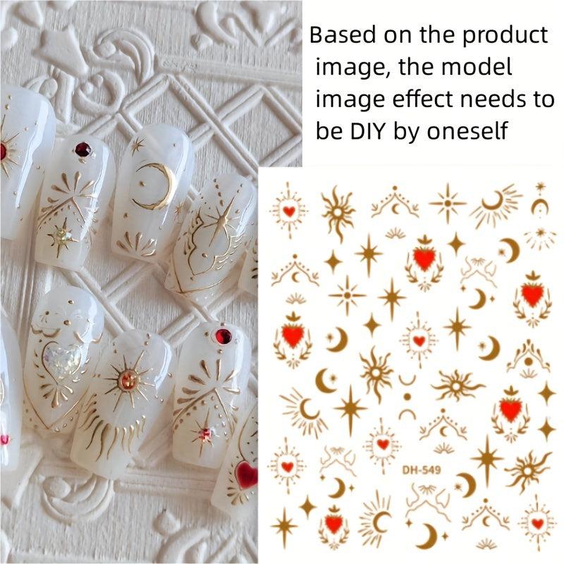 Bronzing Heart Sun Moon Nail Art Stickers