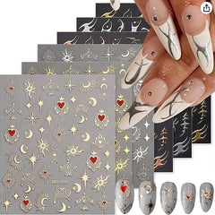 Bronzing Heart Sun Moon Nail Art Stickers