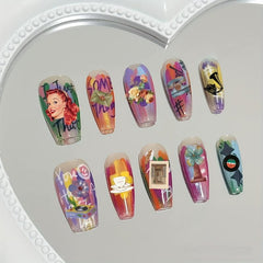 5D Retro Painting Poster Girl Nail Stickers