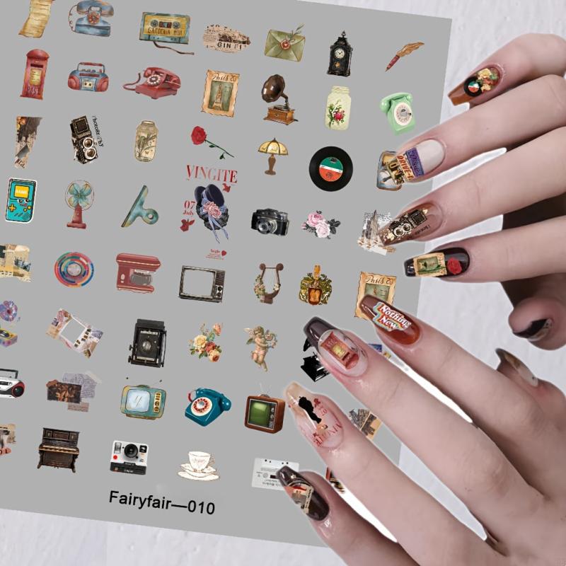 5D Retro Painting Poster Girl Nail Stickers