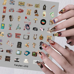 5D Retro Painting Poster Girl Nail Stickers