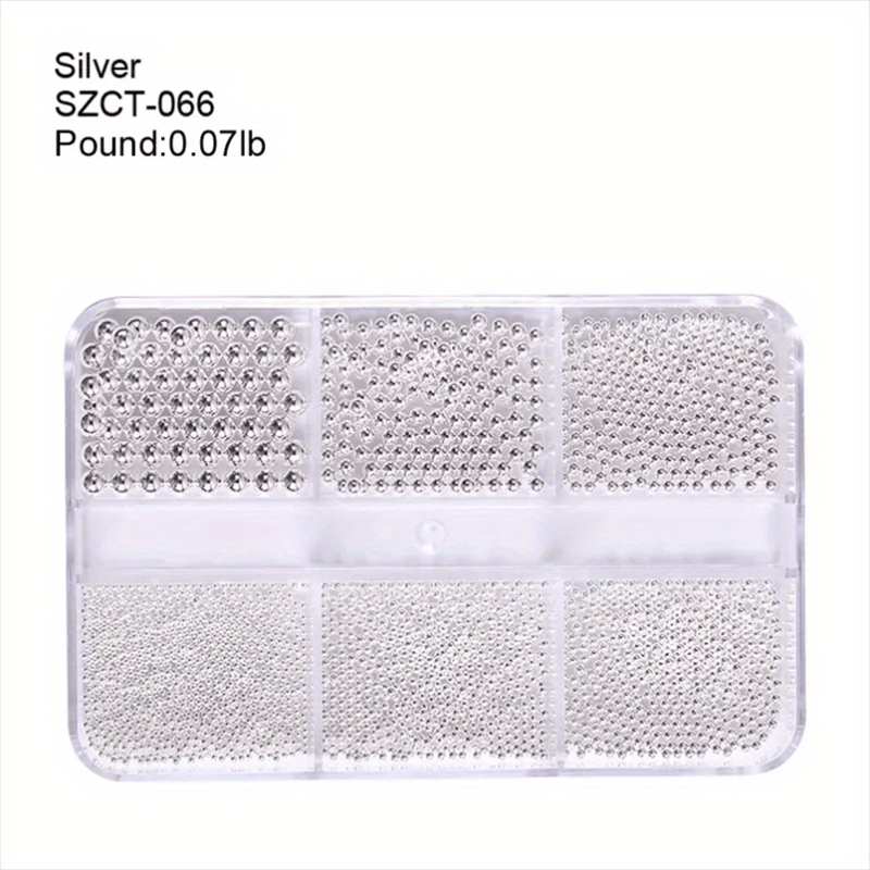 6 Grid Beads Nail Jewelry Pearl Beads Caviar Nail DIY Metal Steel Round